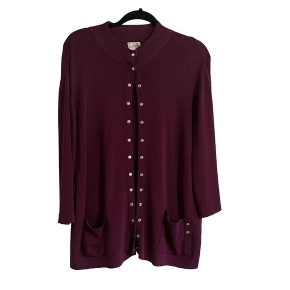 Chicos Knit‎ Sweater L Red Resort Preppy Neutral Festive Old Money Metallic Chic